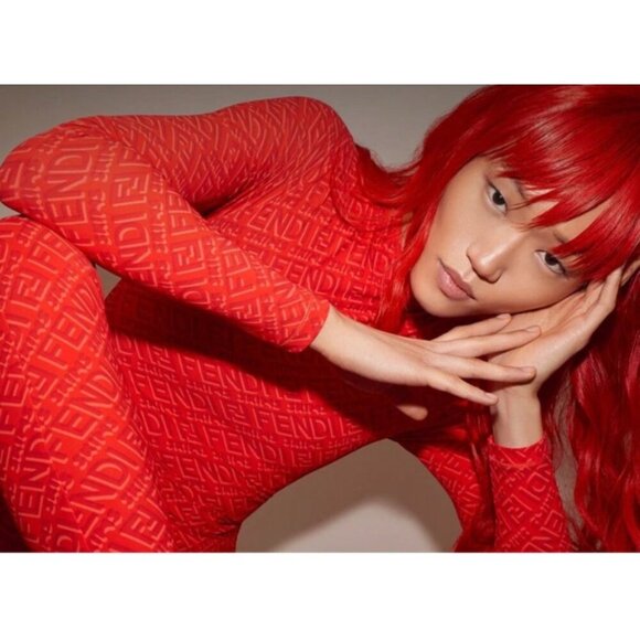 New NWT Fendi x Skims Collaboration Jumpsuit Long Sleeve Orange and Pink Sz 4X - Picture 3 of 6